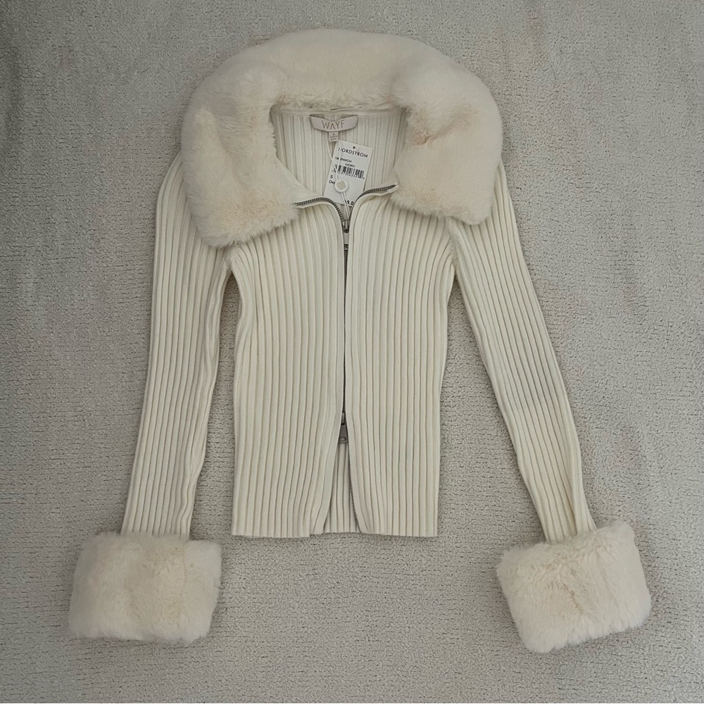 WAYF x Emma Rose Faux Fur Collar Zip Sweater
